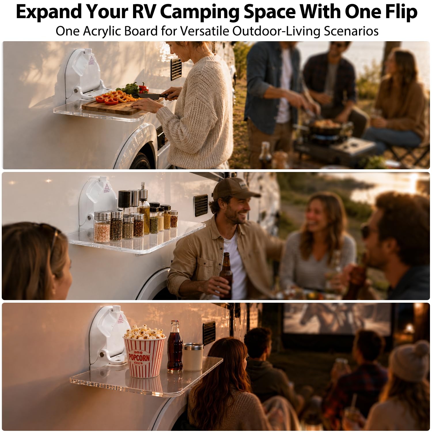 Saugnapf Klappbarer Acryl‑Tisch, Bohrloser Abnehmbarer Schwimmender Ablagetisch, Multifunktionaler Wohnmobil‑Tisch Für Innen & Außen, Essbrett, Laptop‑Ständer, Ablage Für Camping Overlanding