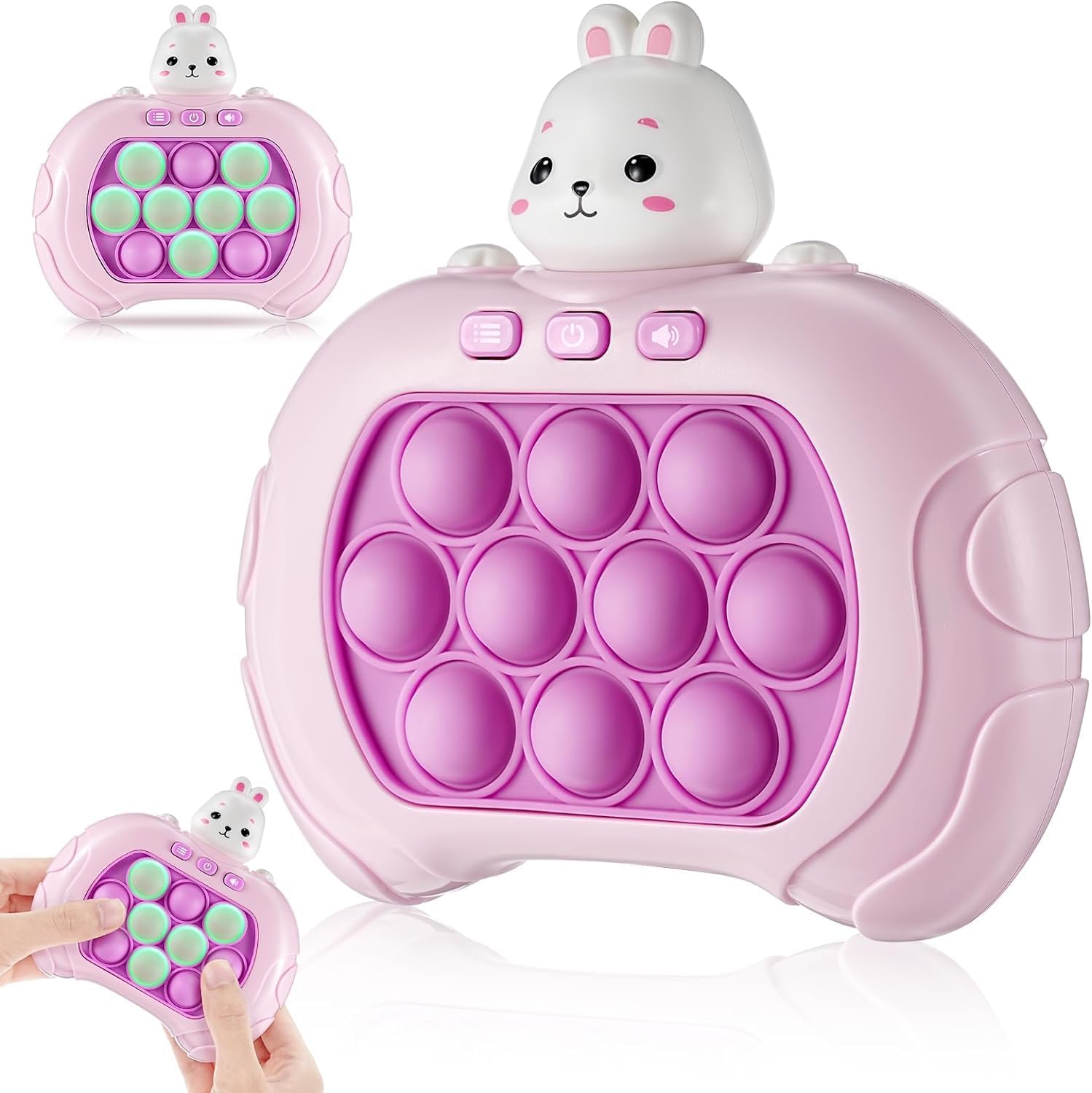 Pop It Game Light Up Fidget Toy, Quick Push Game Console, Whack a Mole Game, Decompression Breakthrough Puzzle Pop Game Machine, Multiple Game Modes, Perfect Toy for Kids Ages 3 and Up (Rabbit)