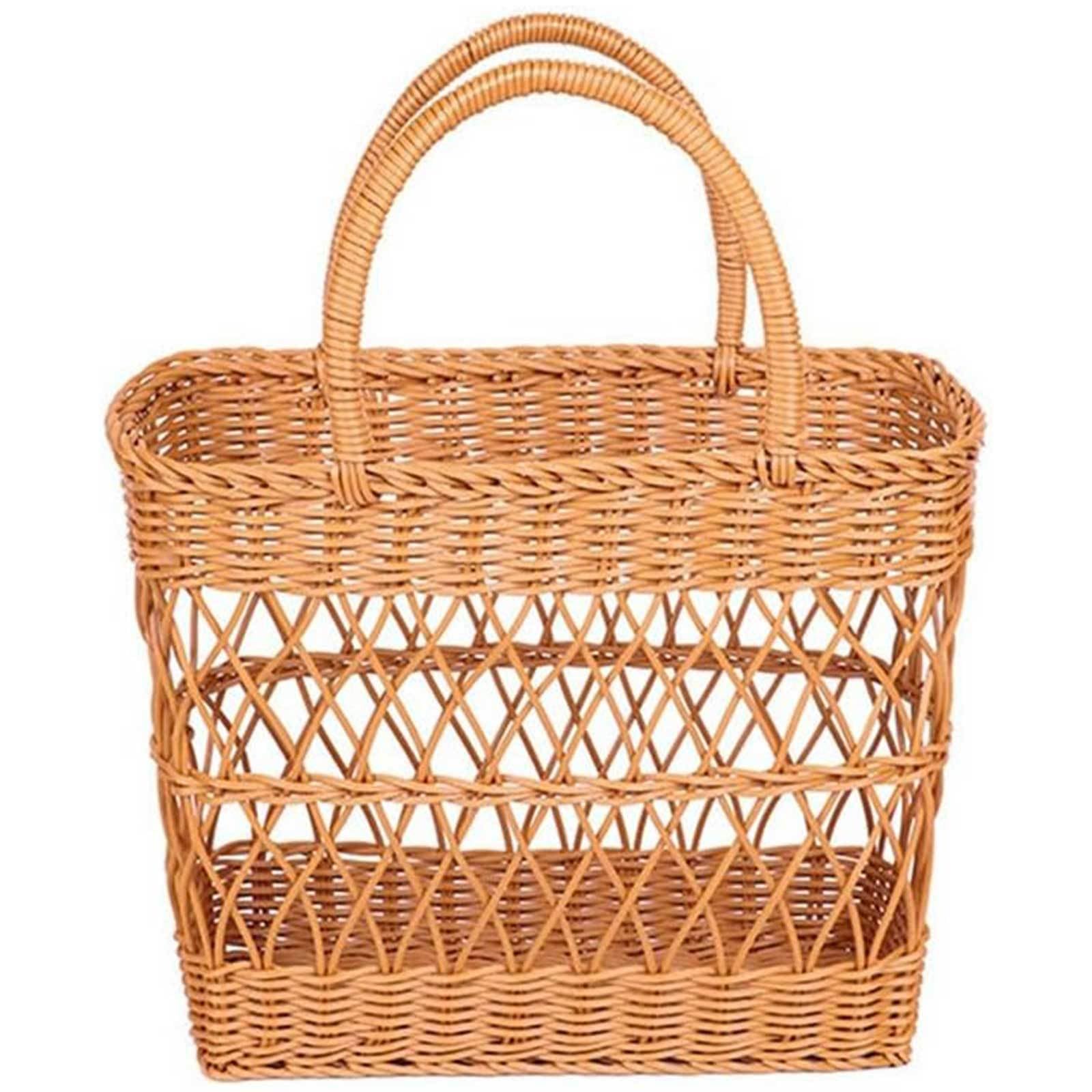 Storage Basket,Handmade Woven Grocery Shopping Rattan Picnic Fruit Vegetable with Handle for Home Outdoor Travel,36x18x44cm