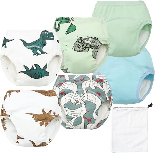 Ez Moms 6 paquetes de ropa interior de doble absorción para niños pequeños de algodón reutilizable para entrenamiento de orinal para niñas y niños