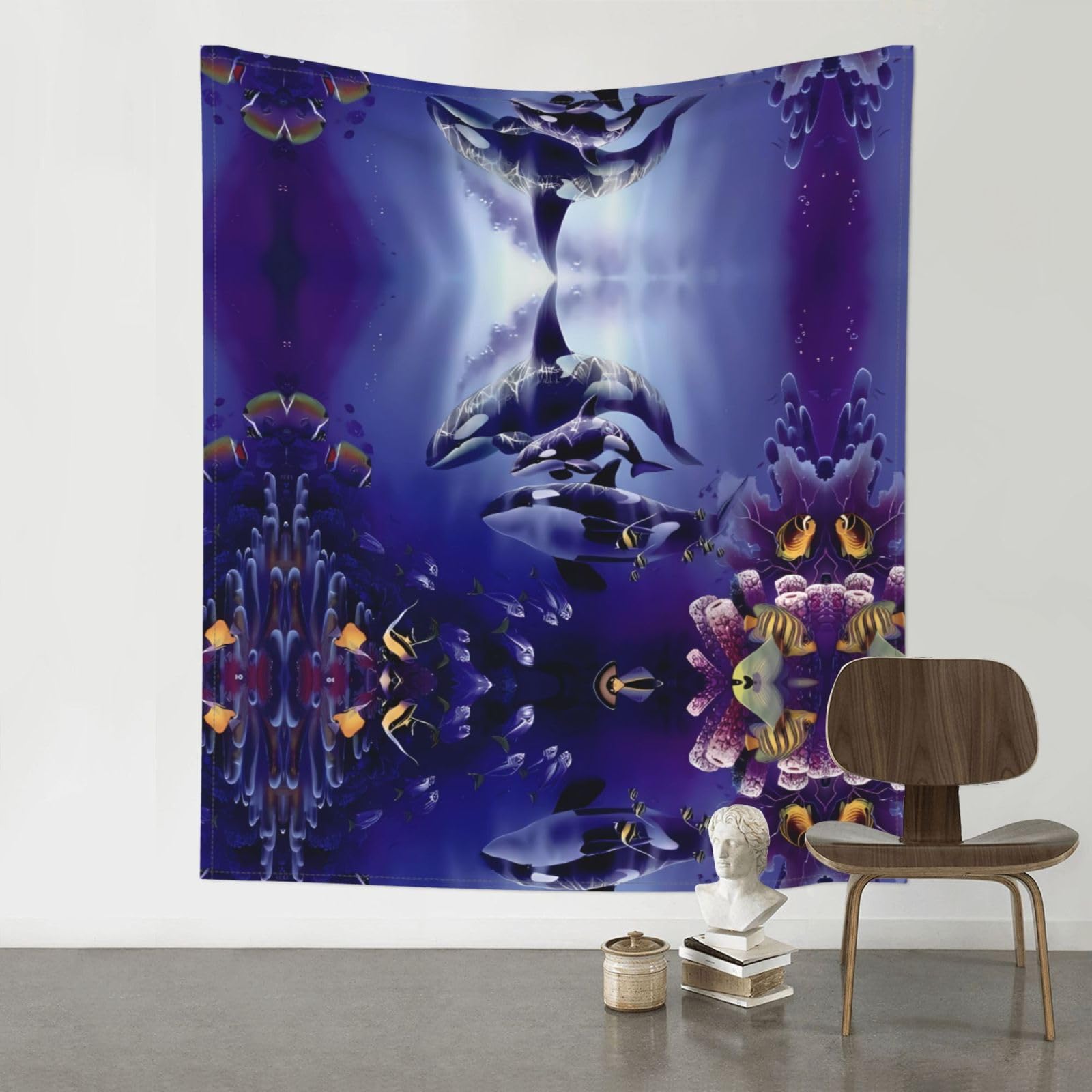 WHJSSF Sea Whale Prints Wall Tapestry 60x51in - Boho Decor Throw for Bedroom, Dorm, Picnic & Outdoor Adventures