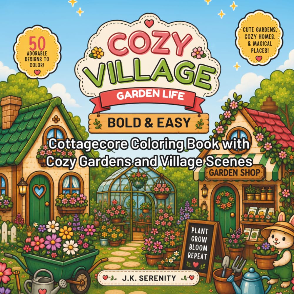 Cozy Village: Garden Life: Bold & Easy Cottagecore Coloring Book with Cozy Gardens and Village Scenes Why this works: