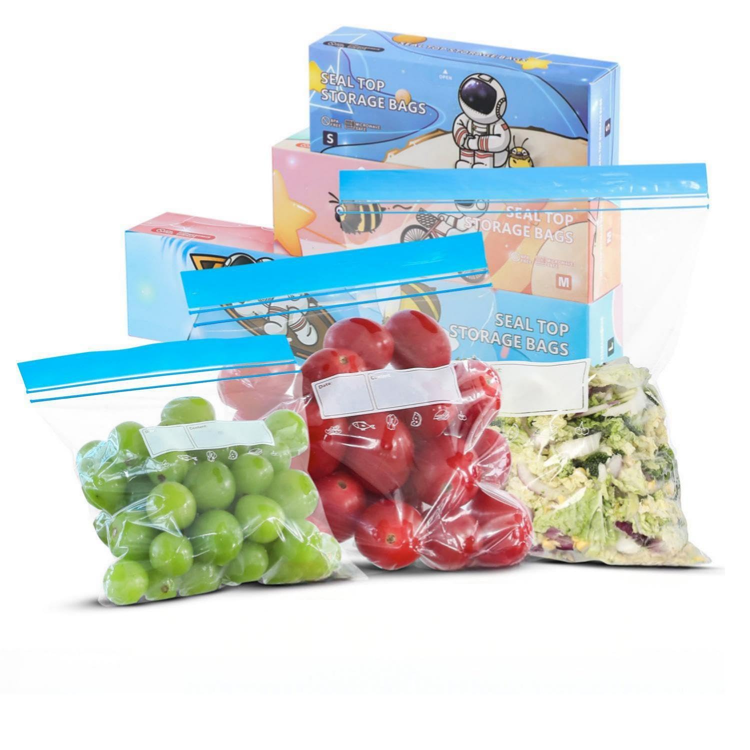 70 Pieces Food Storage Freezer Bags, 3 Sizes Reusable Seal Zip Lock Food Bags for Vegetables, Fruits, Meat,Grains,Sandwich,Nuts