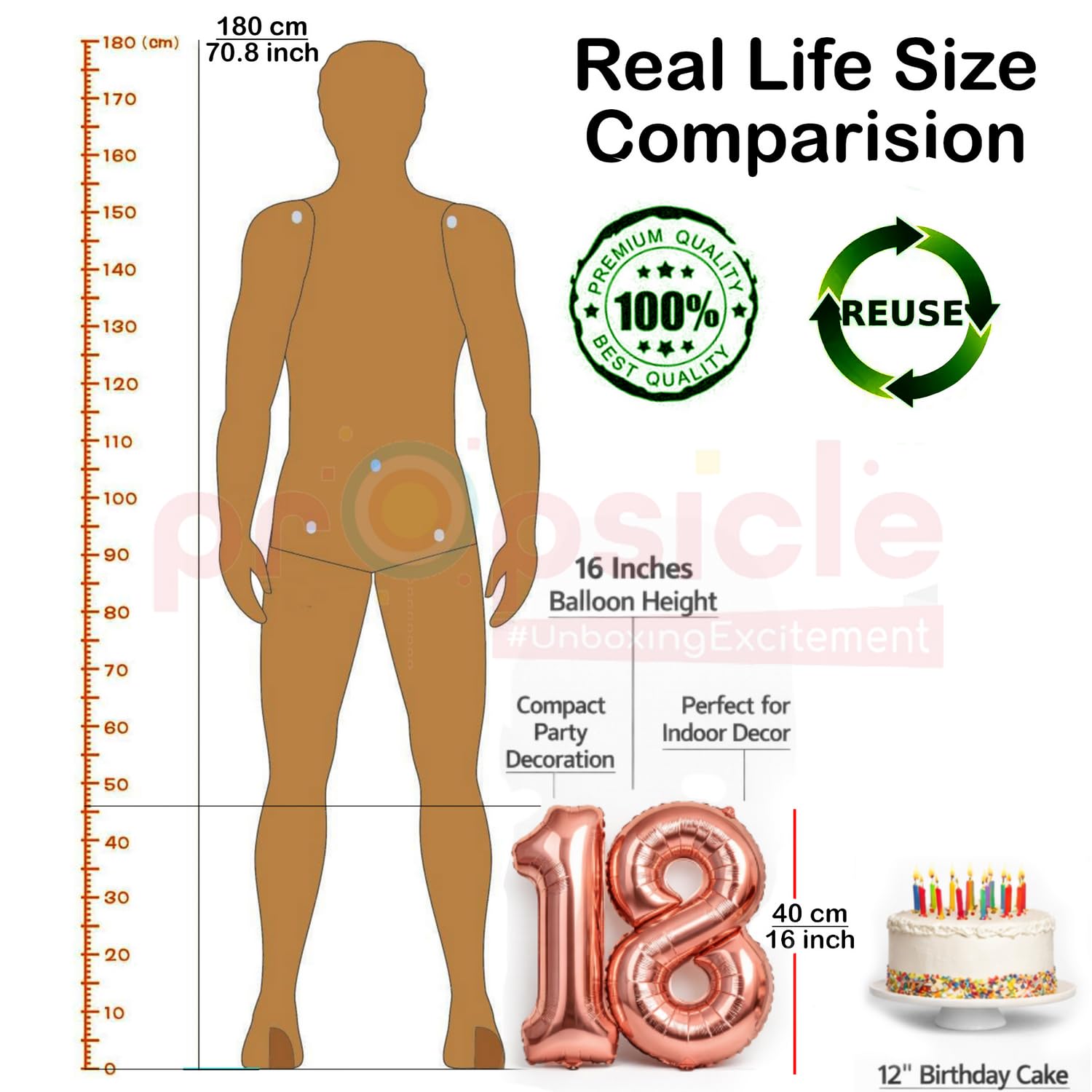 Propsicle Rose Gold Number 18 Foil Balloon, 16 inch