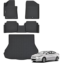 Floor Mats & Trunk Mat for Hyundai Elantra 2011-2016Non GT or Touring | All Weather TPE Floor Liners Fit for Hyundai Elantra 1st & 2nd Row and Cargo Liner Odorless Anti-Slip Black Rubber Car Mats