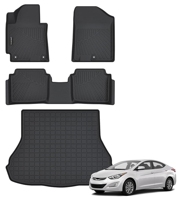 Kit de tapetes automotivos e tapete de porta-malas para Hyundai Elantra 2011–2016, exceto GT e Touring, 4 peças
