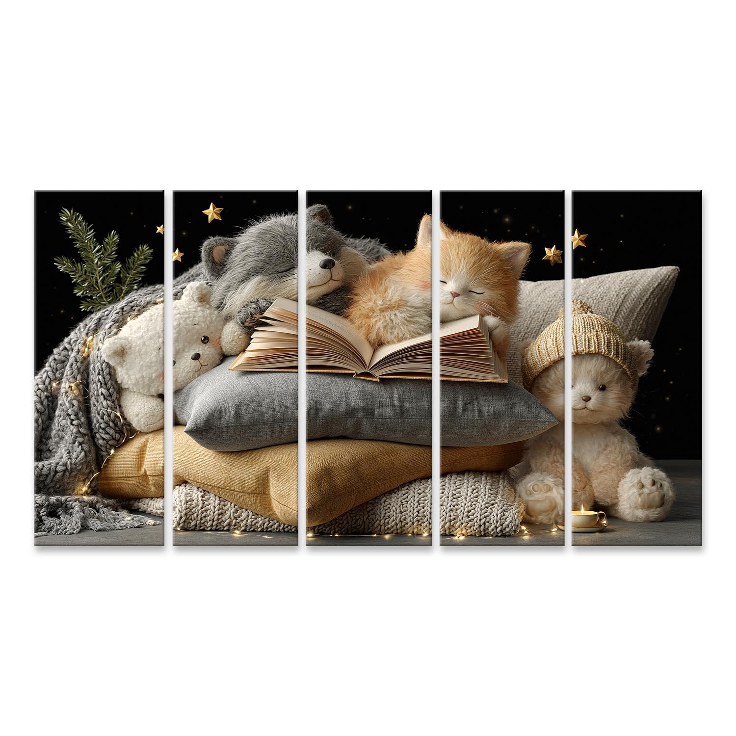 islandburner Imagen sobre lienzo de libro de cuentos de ensueño mural para habitación infantil para pequeños exploradores – 5 piezas XXL