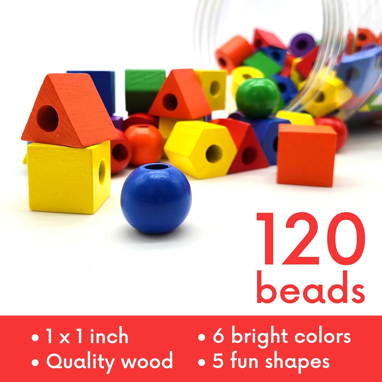 Wooden Lacing Beads for Toddlers 1-3 & 3-5 – 125 PCS with Storage Tub | Stringing Beads for Toddlers 1-3 & Fine Motor Skills Toy for Hand-Eye Coordination & Color Sorting Red image 4