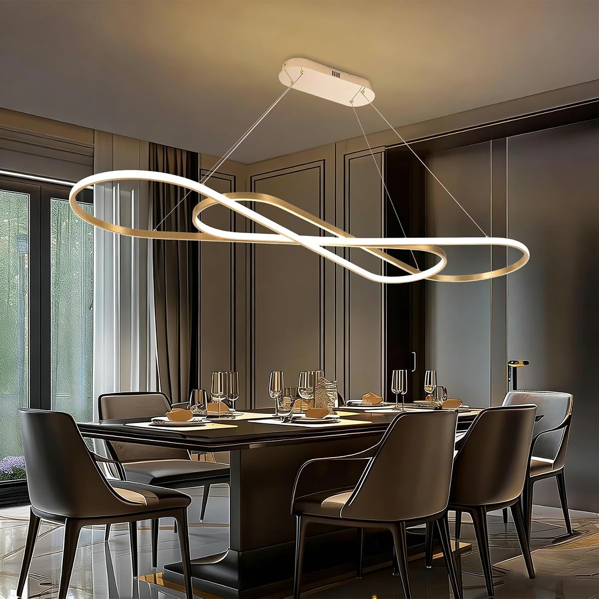 Likflyer Gold Modern Chandelier 59.06in Large Led Pendant Light Ceiling Hanging