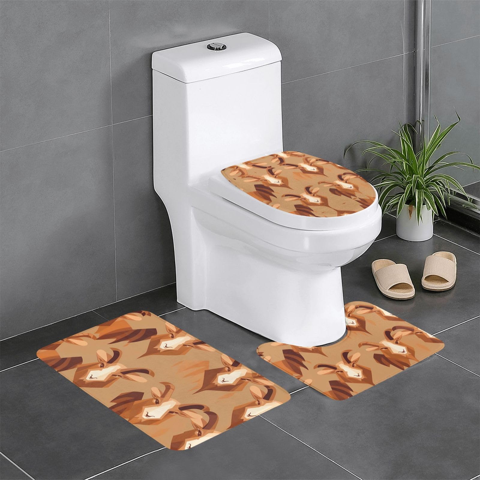 Tapis de salle de bain chèvre marron lot de 3 antidérapants pour toilettes