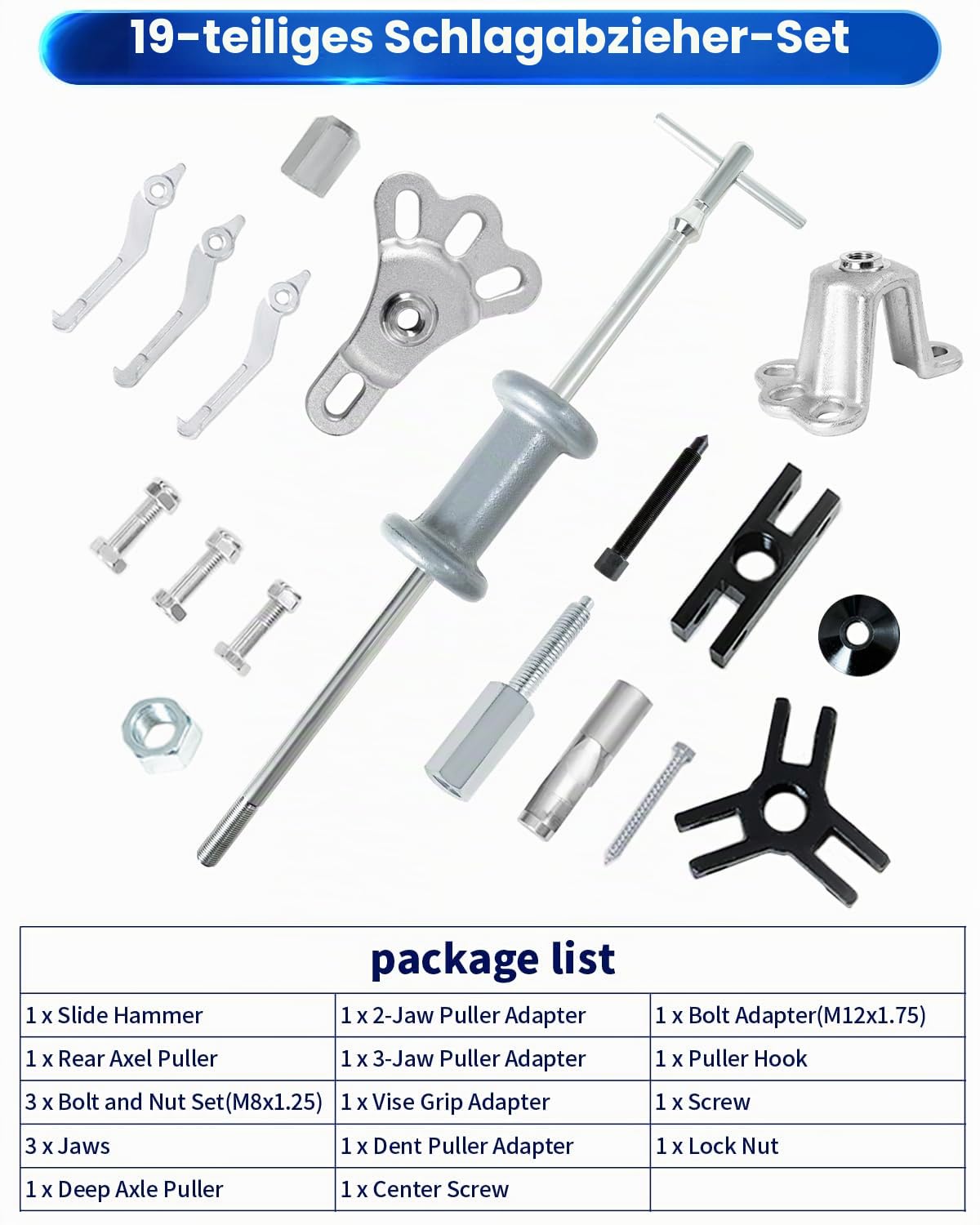 ATPEAM 19tlg Radlager Abzieher Set mit Gleithammer, Universeller Radnaben Abzieher, Radlager Werkzeug für Fahrzeugachse und Karosserie
