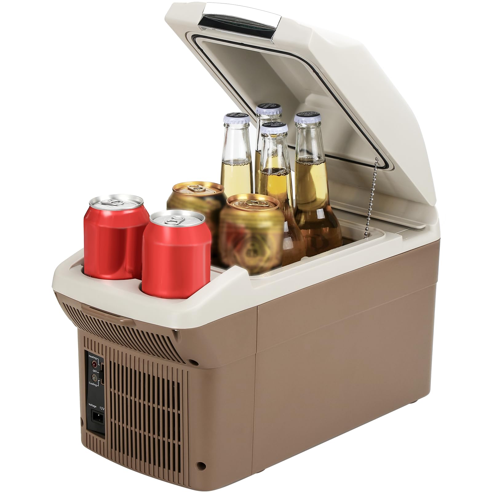 12v car refrigerator cooler/warmer 8 quart (9l) car fridge portable cooler 40~140?,12 v110v-220v, electric compact camping cooler thermoelectric 12v small fridge for car,rv,camping (brown)