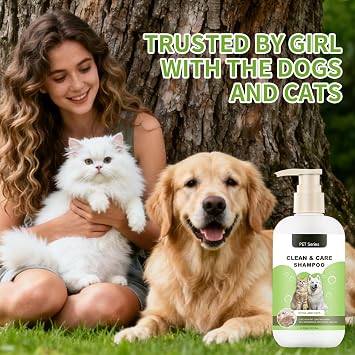 Pet Shampoo, Clean Care Shampoo for Dogs and Cats, Seasonal Itch Relief Shampoo, for Allergies, Itching, Skin and Coat Supplement, Helps Shedding-Gentle Care for Long, Short & Curly Hair