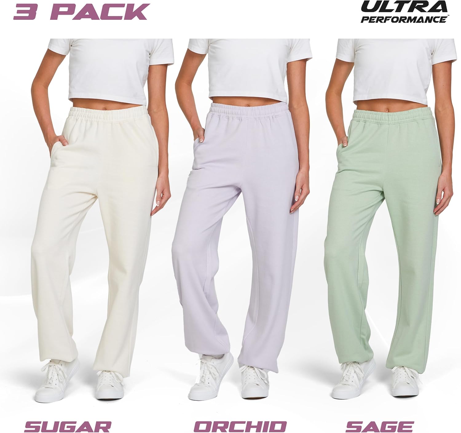 Ultra Performance Womens Joggers Wide Leg 3 Pack Sweatpants Women’s Active Jogger’s Baggy Cinch Bottoms Sweat Pants for Women - Image 2