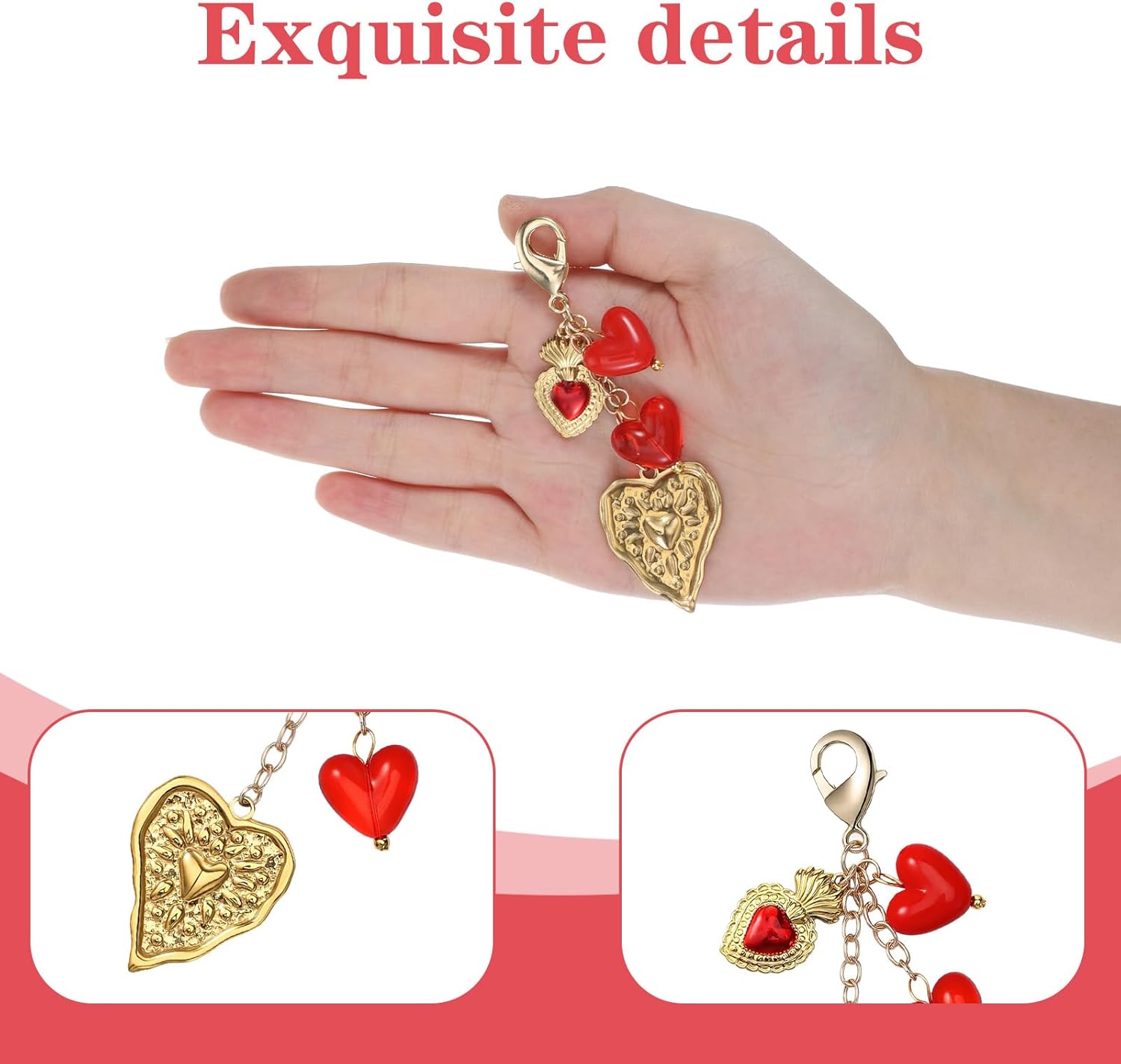 Cute Women Keychains, Kawaii Heart Keychains, Bag Charms for Handbags Purse Keychain, Gold Key Chain for Purse Handbags Backpack Charm - Image 5