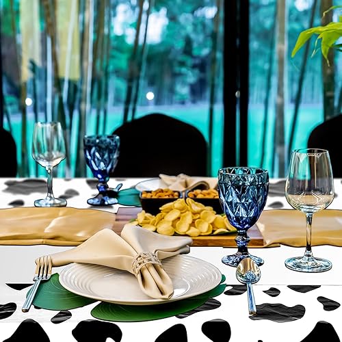 Miniatura 5 de Oudain 3 manteles de vaca de 54 x 108 pulgadas para fiesta, mantel de vaca, camino de mesa, mantel rectangular de fiesta de cumpleaños, suministros