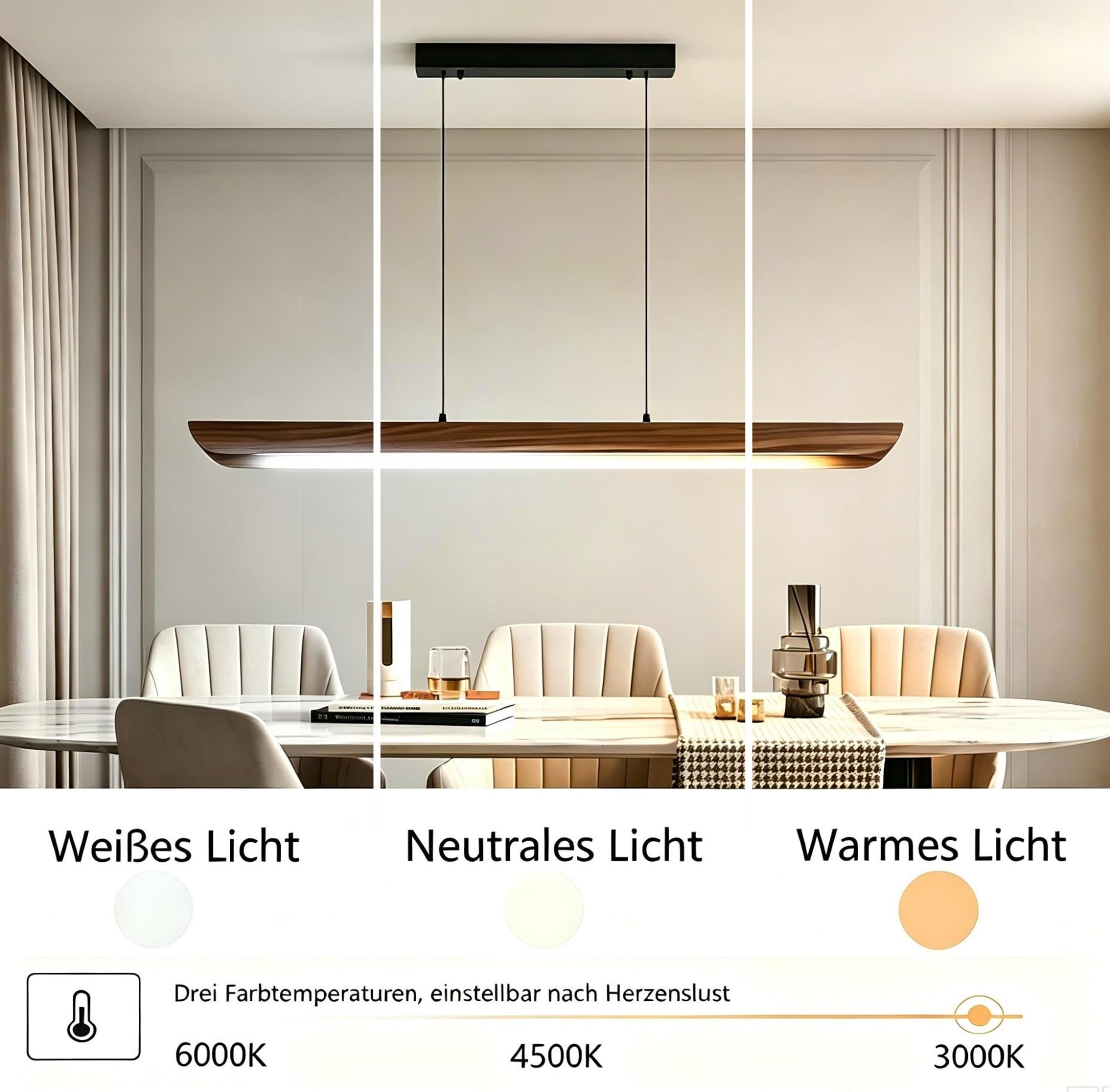 NVKE LED Pendelleuchte esstisch holz Dimmbar Linear Design Hängelampe Esstisch lampe Lineare Hängeleuchte mit Fernbedienung höhenverstellbar Kronleuchter für Esszimmer Küche Büro Lampe(100cm)