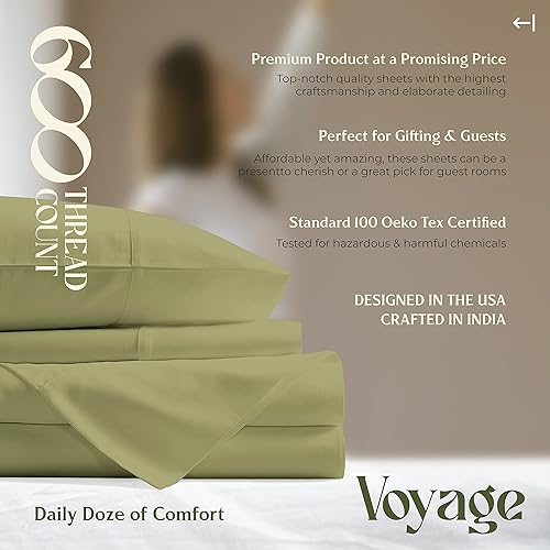 Miniatura 32 de MAYFAIR LINEN 100% Egyptian Cotton Fitted Sheet Twin Size - 600 Thread Count 16" Deep Pocket Twin Fitted Sheet Only, Soft Cooling Elastic Bottom
