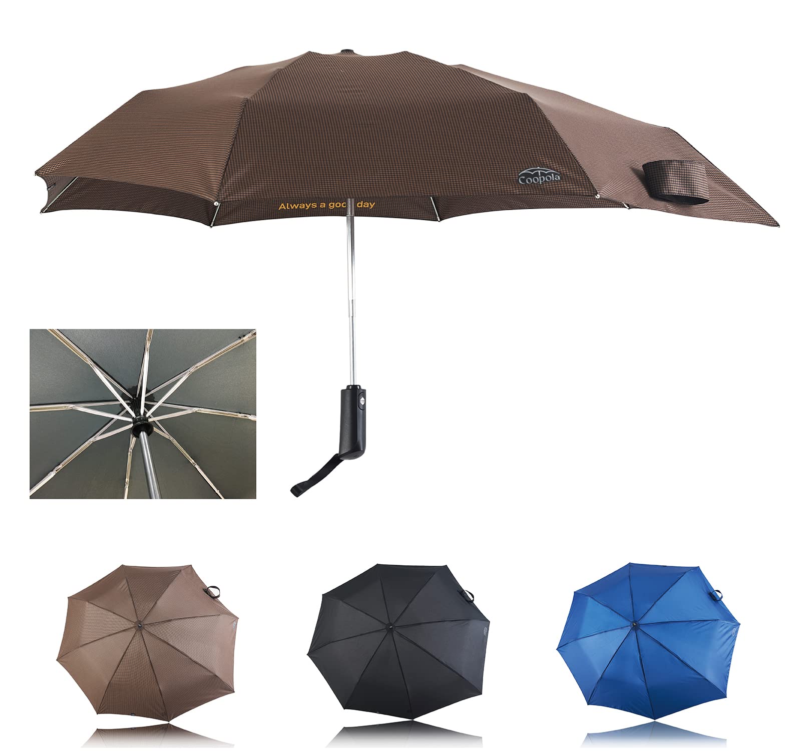 CoopolaAmplify Tail Umbrella - 49-Inch Arc Large Umbrella, Auto Open and Close Button UV Umbrella with UPF 50+ Fabric, 0.92 lbs Lightweight Folding Umbrella, Compact Umbrella with Extended Frame