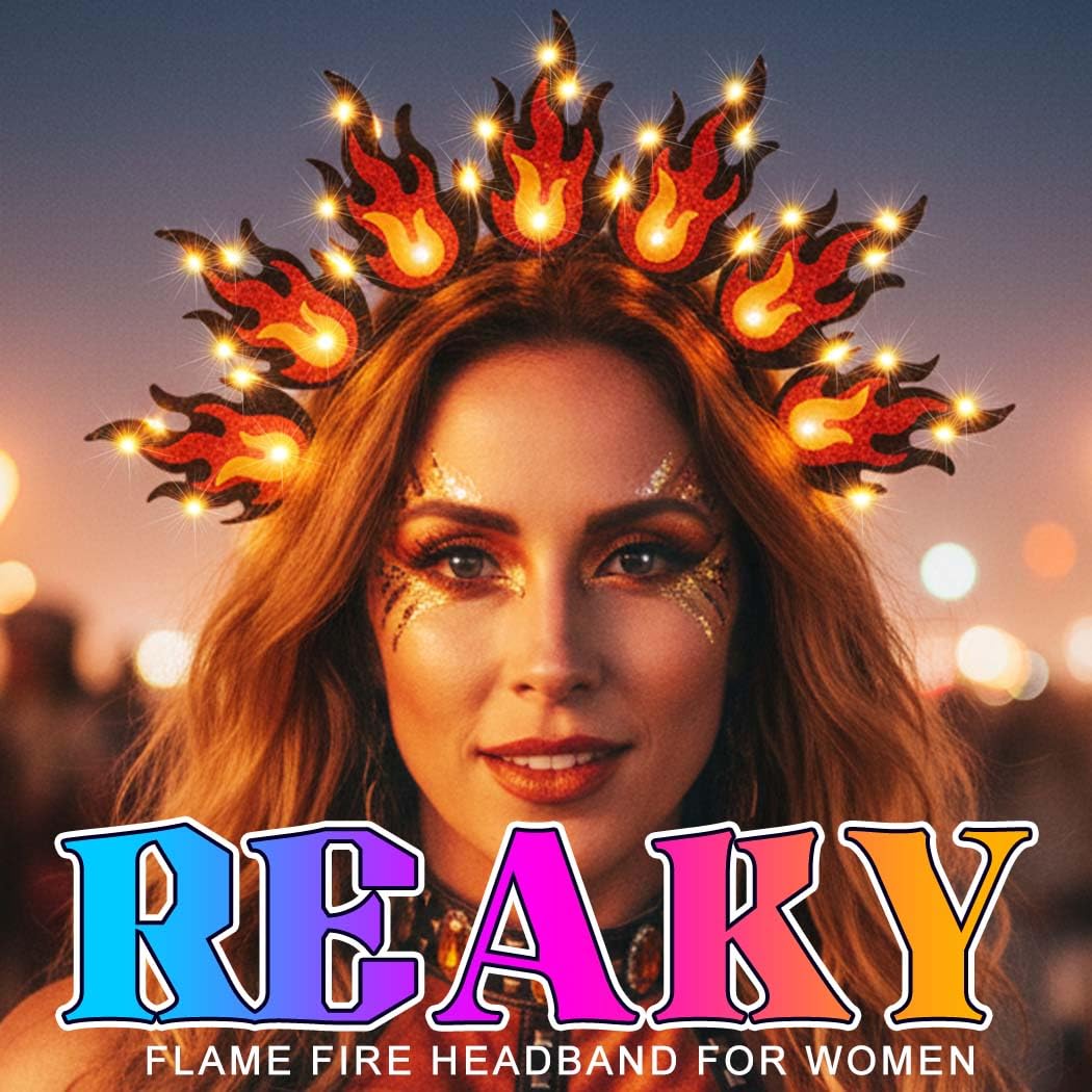 Reaky Light Up Headbands Glowing Flame Hairband Led Glitter Hair Hoops Concert Music Festival Carnival Costume Headwear Hair Accessories for Women - Image 3