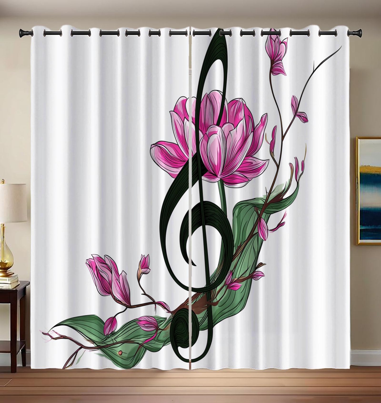 Rideaux thermiques isolants roses à notes de musique pour bloquer la lumière du jour