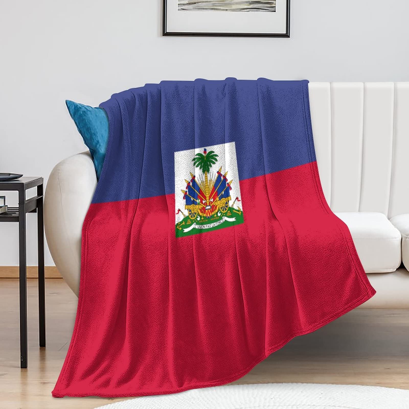 Couverture en polaire drapeau Haïti 100x125cm pour lit et canapé