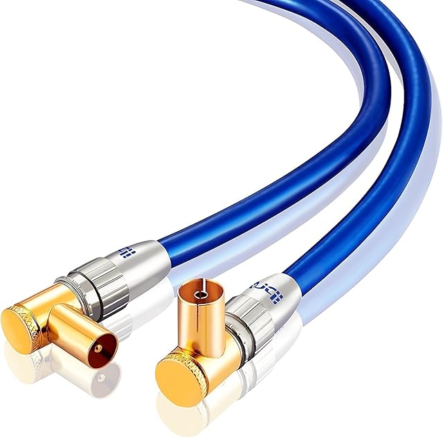 1m IBRA HDTV Antenna Cable TV Aerial Cable with 90 Degree Right Angled Connectors Premium Freeview Coaxial Cable 90° Angled Connectors: Coax Male to Female For UHV/UHF/RF DVB-T1/T2