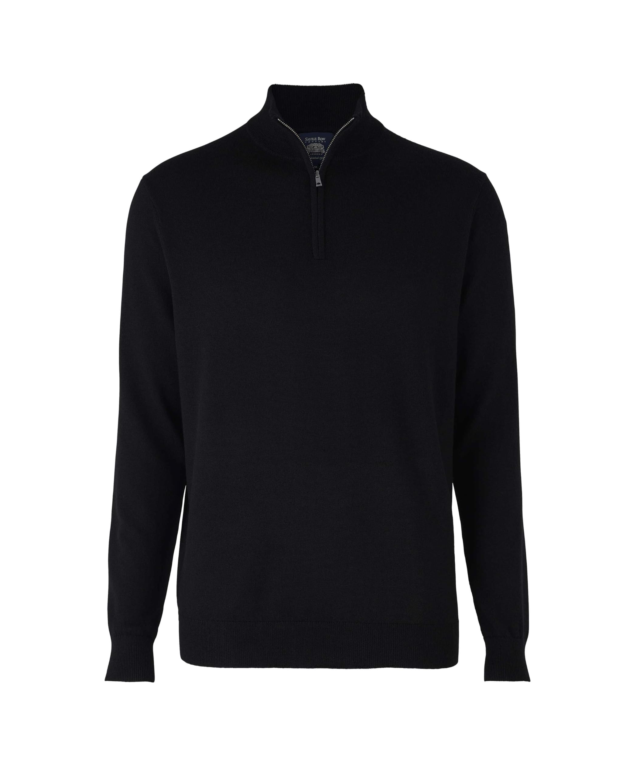 The Savile Row Company London Men's Black Merino Wool Knitted Zip Neck Jumper - Xxl