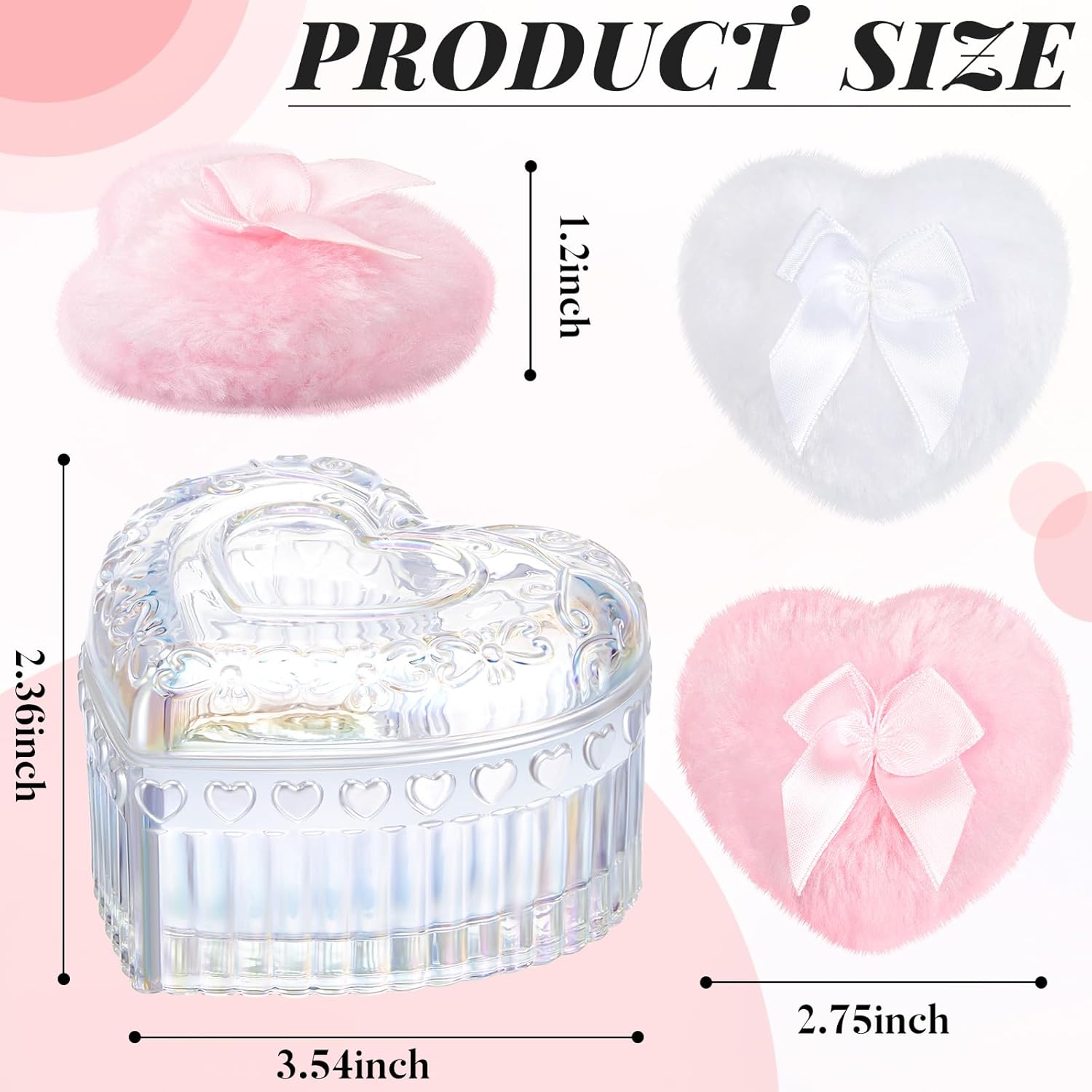 Tioncy 3 Pcs Large Body Powder Puff and Container Valentine's Day gift Powder Container with Puff Crystal Case Soft Washable Reusable Velour Face Body Glitter Wet Dry Makeup(Heart,Glitter) - Image 2