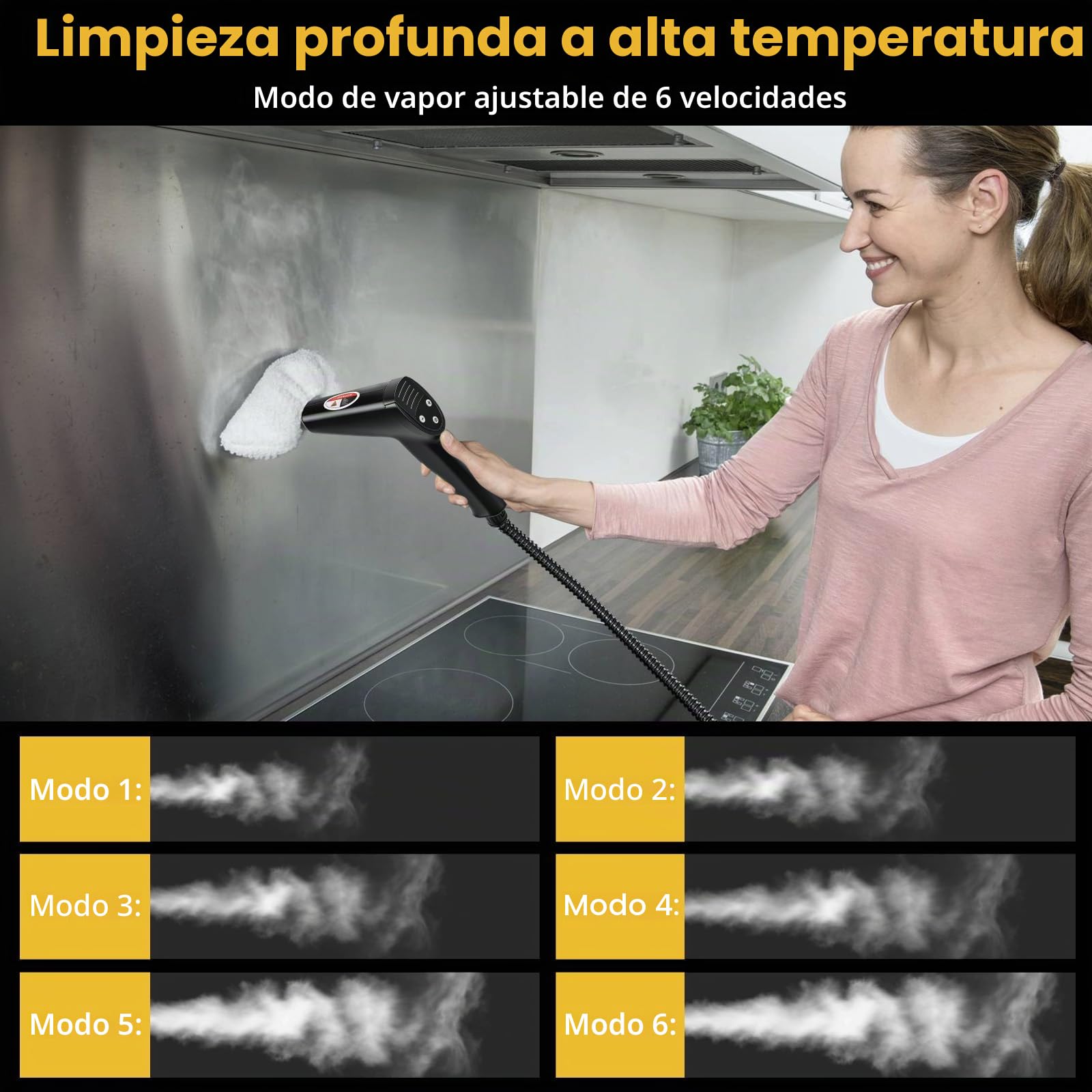 Limpiadores a Vapor Portátiles de Alta Temperatura y Presión de 2500 W | Ajustable 6 Niveles 1700ml, Para Hogar Cocina Baño Coche Suelos Muebles