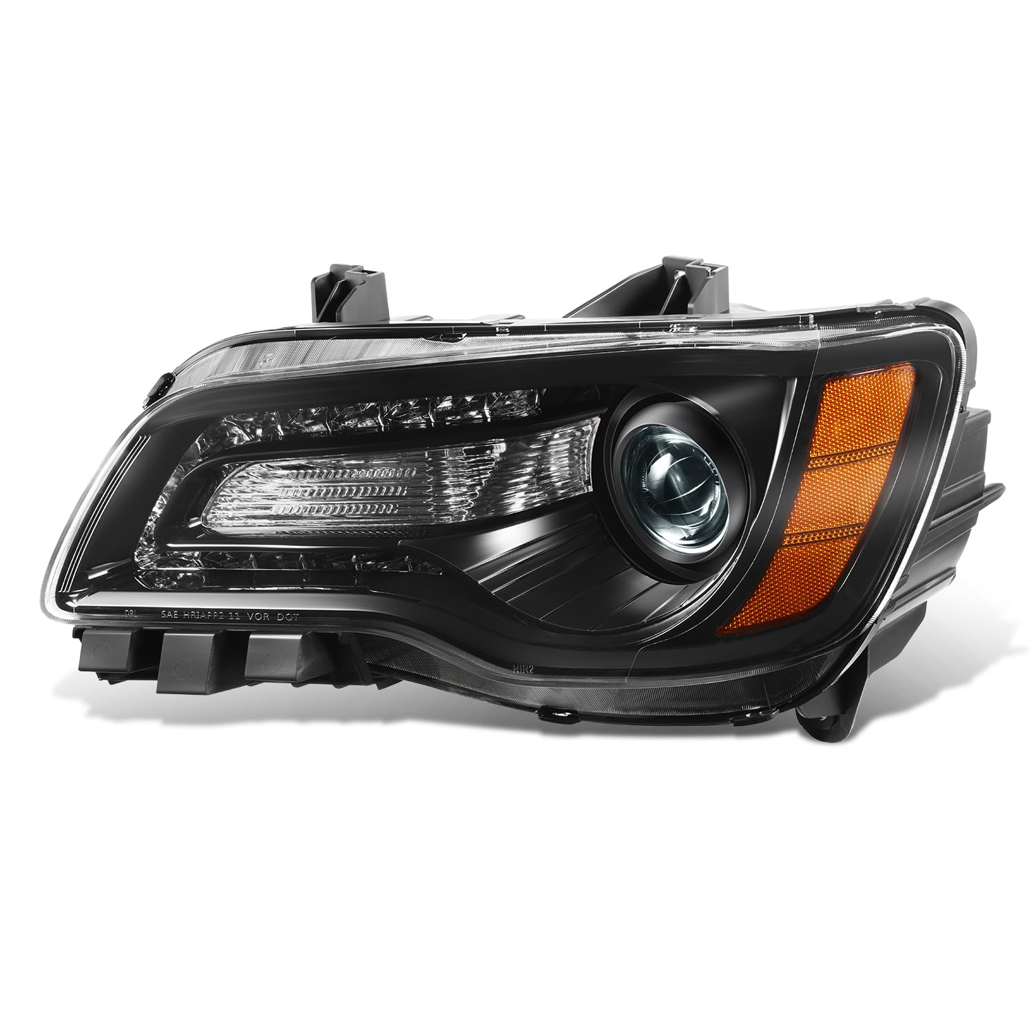 DNA MOTORING Left OE Style LED DRL Headlight Compatible with 2011-2014 Chrysler 300,Black/Clear, OEM-HL-0223-L