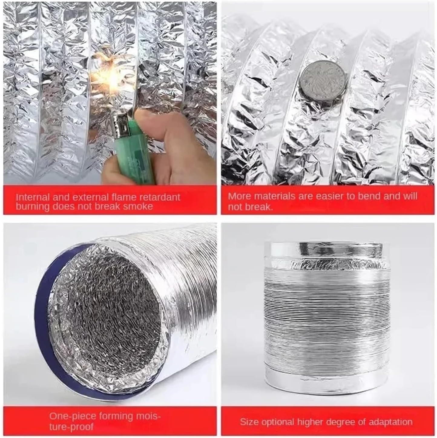 80/100/120/150/200 Mm Encrypted Aluminum Foil Ventilation Pipe Scalable Smoke Tube Kitchen Outlet Bathroom Exhaust Fan Hose(100 x 3M)