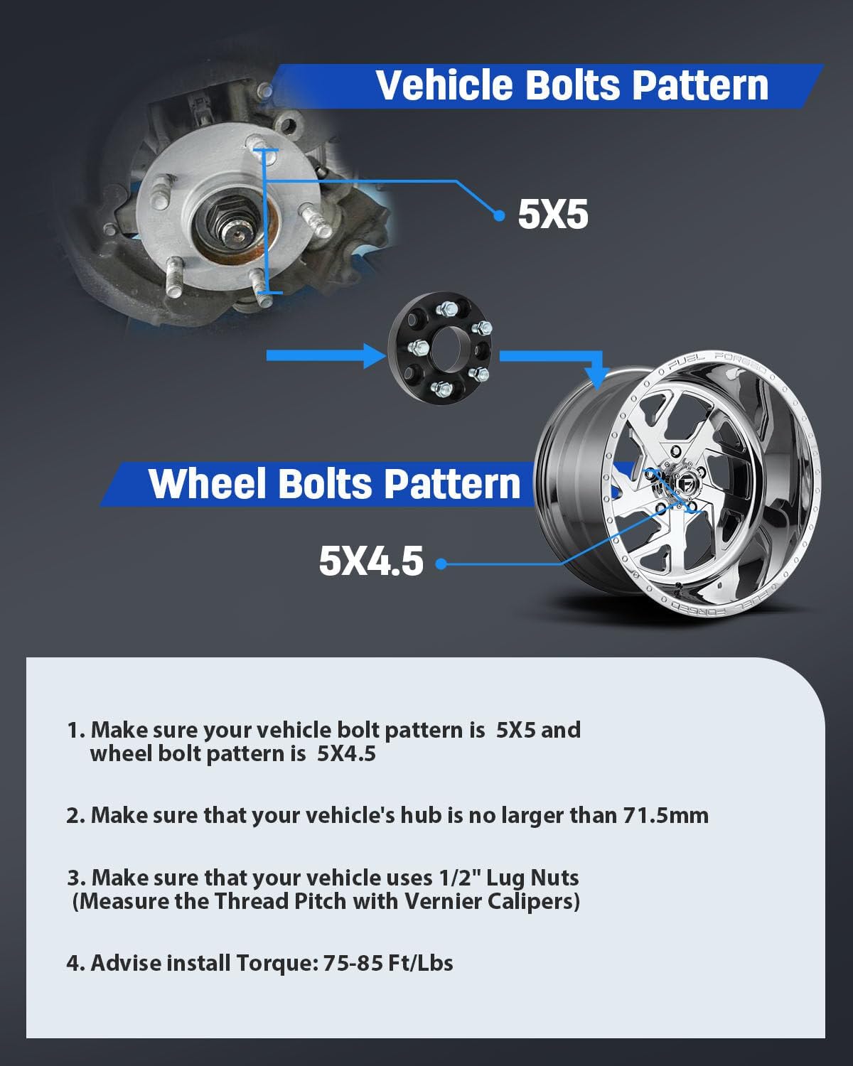 ECCPP 4PCS change bolt pattern from 5X5 to 5X4.5 Wheel Adapters Hub Centric Conversion 5x127 to 5x114.3 1 inch 5 Lug 1/2" 71.5mm hub for Jeep Grand Cherokee 1999-2010| for Jeep Wrangler JK 2007-2018