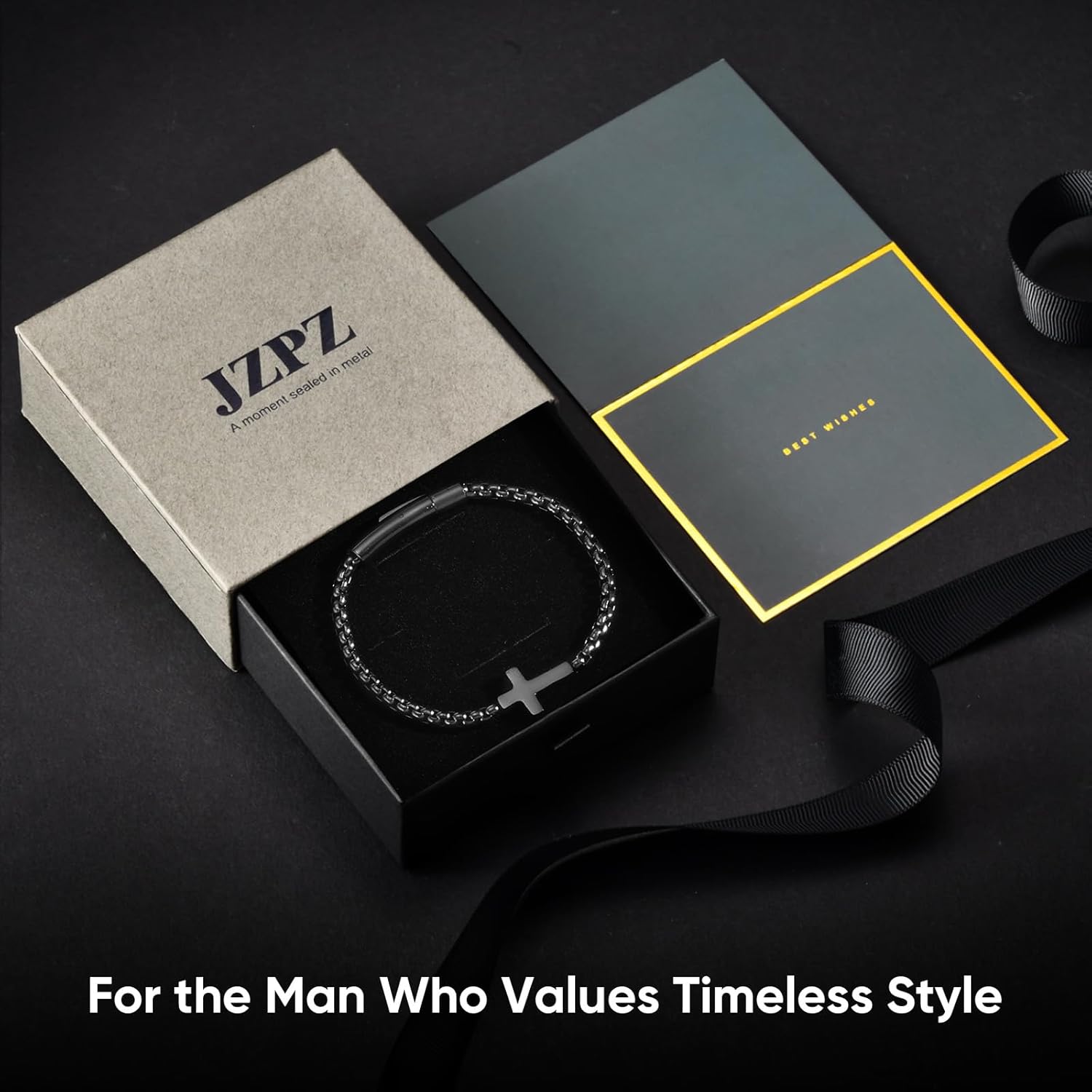 Cross Bracelet for Men,Christian Cross Link Chain,Stainless Steel Bracelets Rolo Chain,Non Tarnish Black Bracelets Bayonet Clasp,Valentine's Day Gifts Idea for Men,Son,Husband,Baptism,Easter,Birthday - Image 5