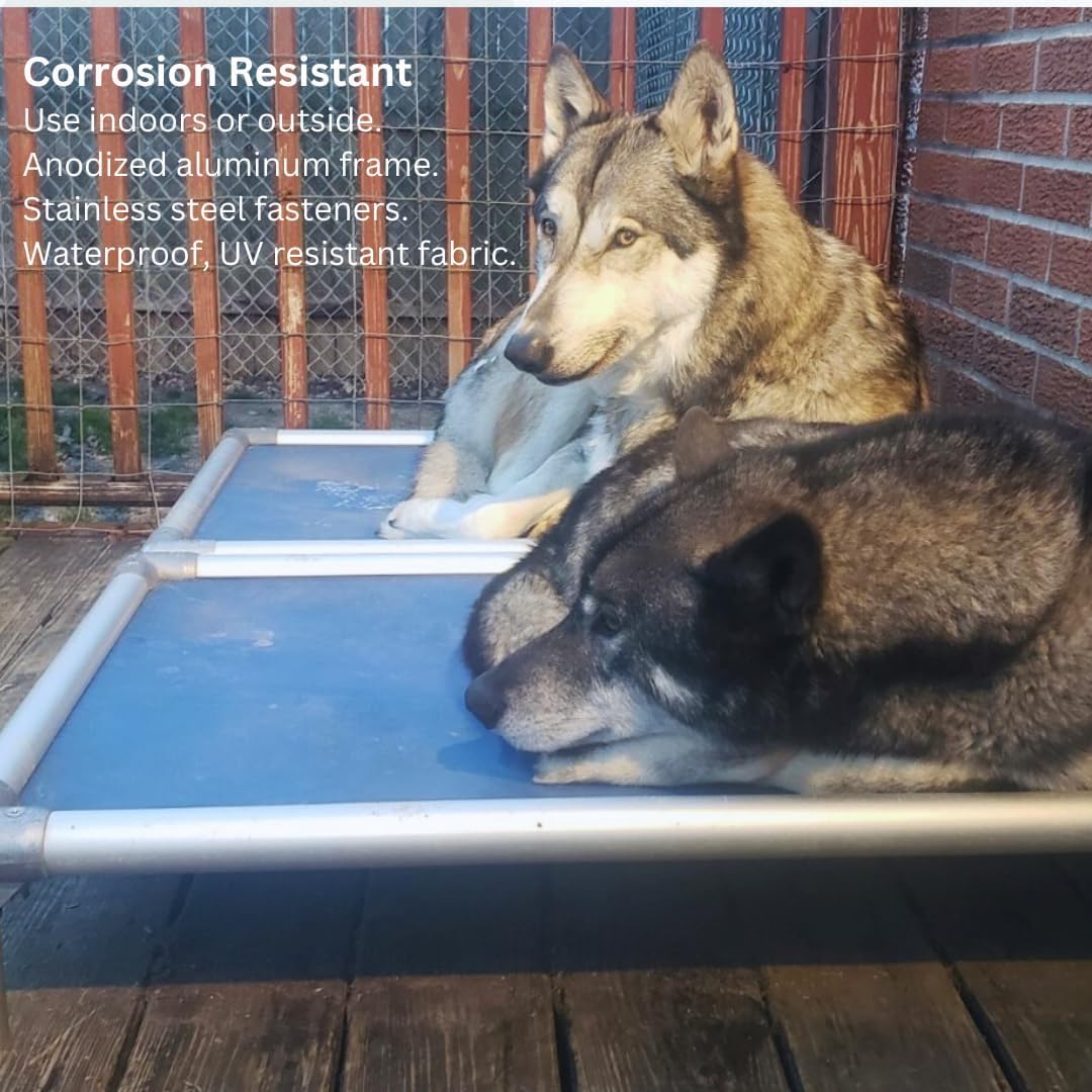 Kuranda Chewproof Elevated Dog Bed - Silver Aluminum - 40" x 25" - Heavy Duty Vinyl - Royal Blue