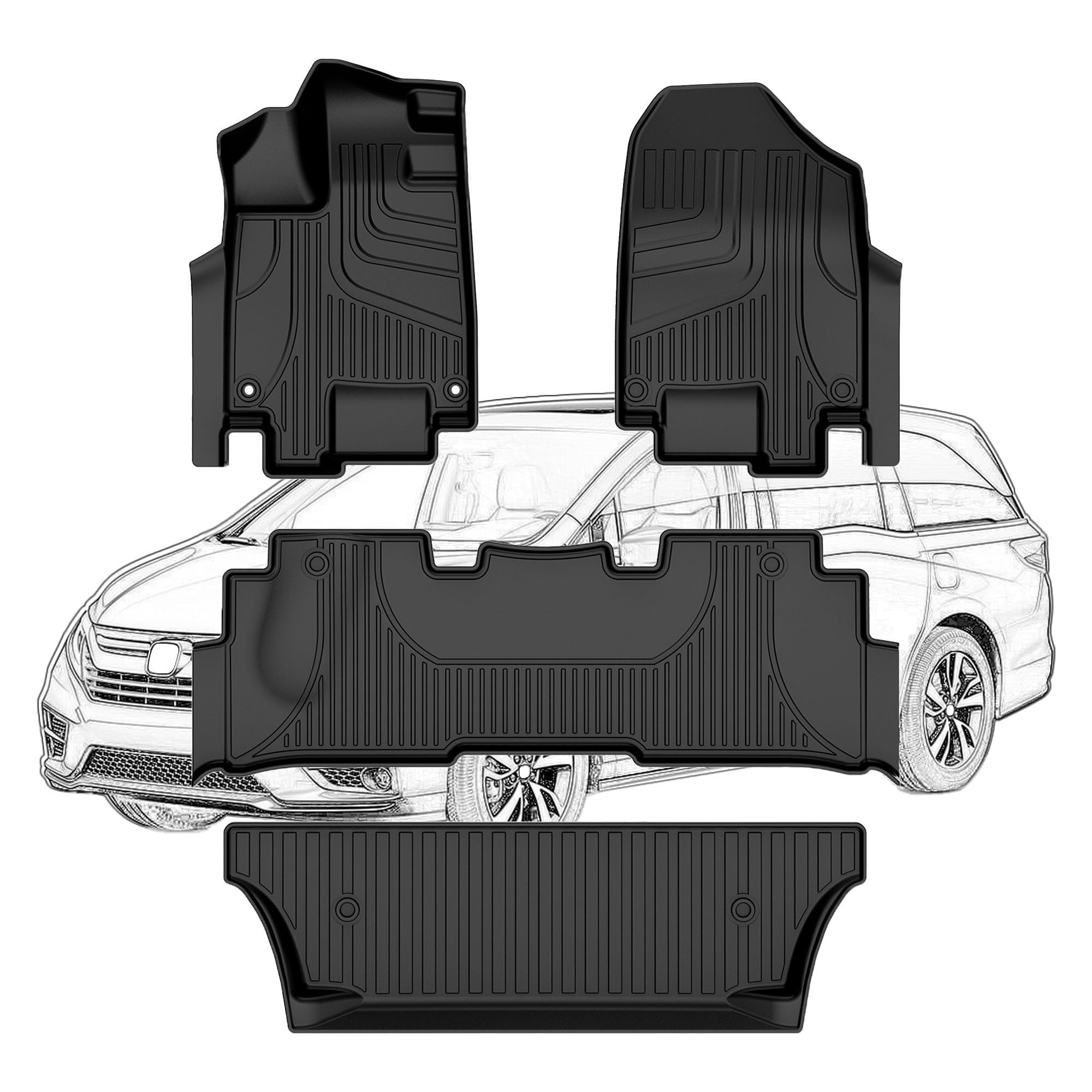 Car Floor Mats for Honda Odyssey 2018-2024, All Weather Protection Car Liners Includes 1st & 2nd & 3rd Row Full Set, Heavy Duty TPE Floor Liners, Black