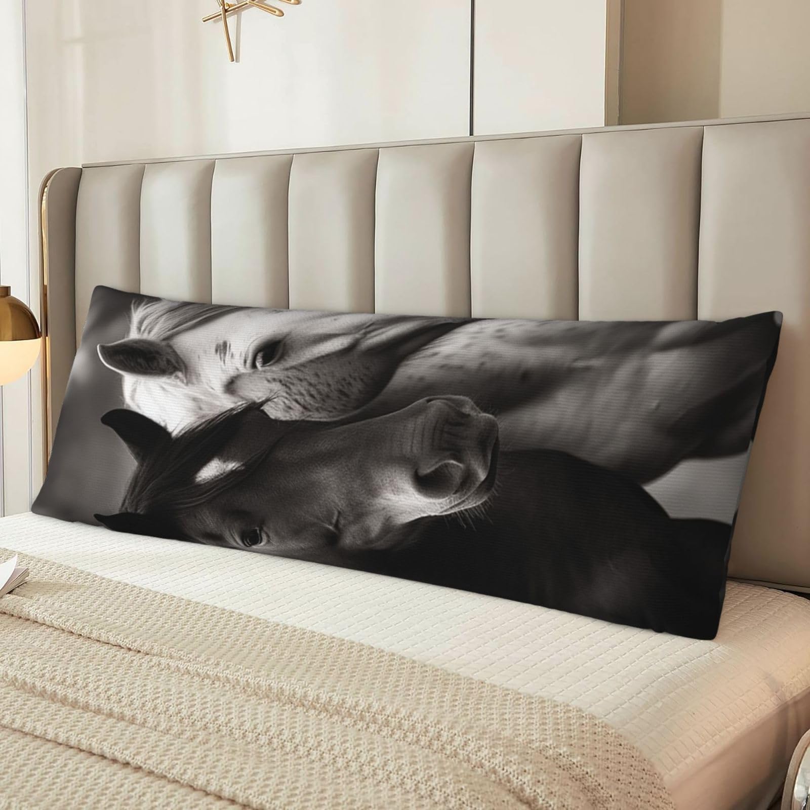 Black and White Horses Body Pillow Case Cover, Microfiber Long Pillow Cases, Ultra Soft and Cozy Plush Body Pillowcase Decorative Long Bed Pillow Cover for Sleeping 20x54 Inches