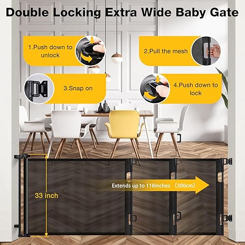 Miniatura 3 de Birsppy AOLDHYY - Puertas retráctiles para bebés, puerta de bebé extra ancha de 118 pulgadas para aberturas grandes, puerta de malla para bebés para