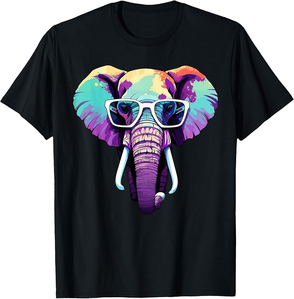 Funny Elephant Face with Sunglasses Colorful Elephant Lovers T-Shirt