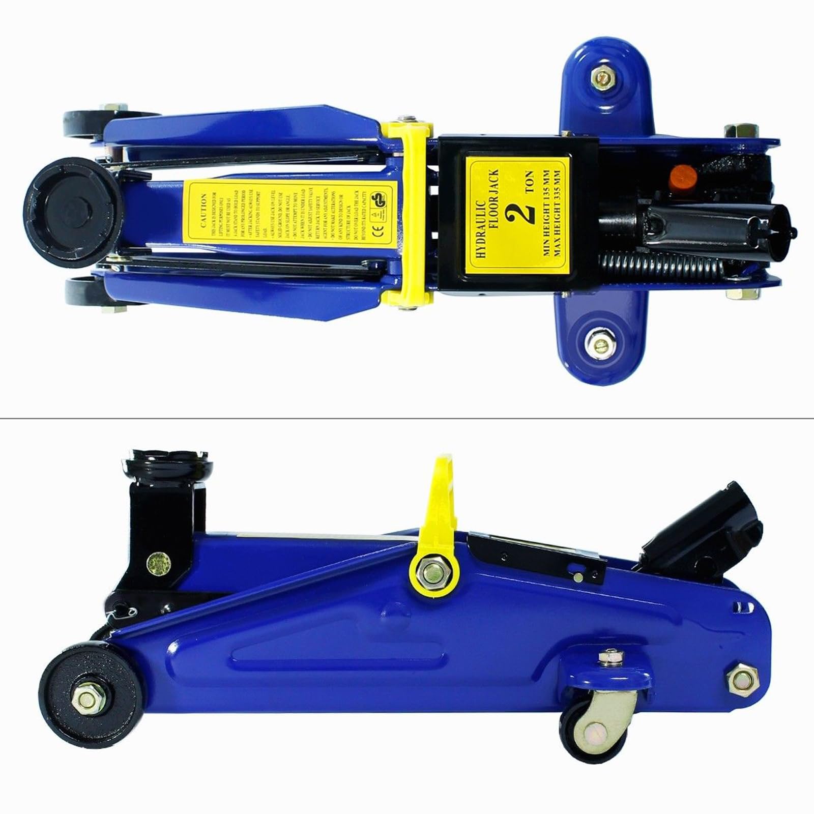Martinetto idraulico blu, sollevatore manuale compatto, 450 mm x 195 mm x 135 mm, cric idraulico in acciaio legato, adatto per il cambio di pneumatici (2 tonnellate)