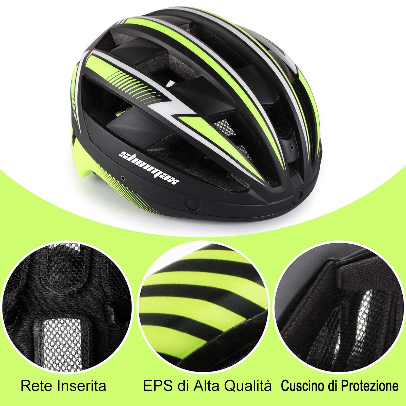 Shinmax Casco Bici Uomo Donna Casco MTB con LED USB Ricaricabile Luce Casco Bici Adulti con Visiera Rimovibile Magnetica Occhiali Casco Ciclismo Unisex Caschi Bicicletta 57-62cm NR-032
