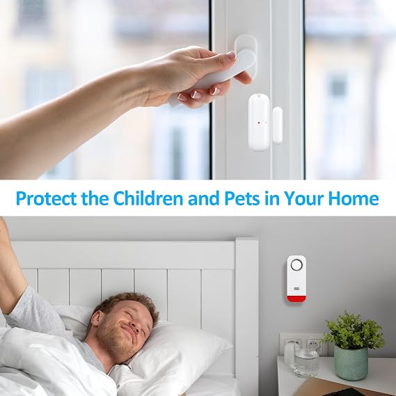Door Chime When Opened, Window and Door Opening Sensor Alarm for Home Security / Kids Safety / Business Entering, 120dB Burglar Alert, 500FT-Range 52-Tunes 5-Volume, 1 Receiver + 2 Sensors, White