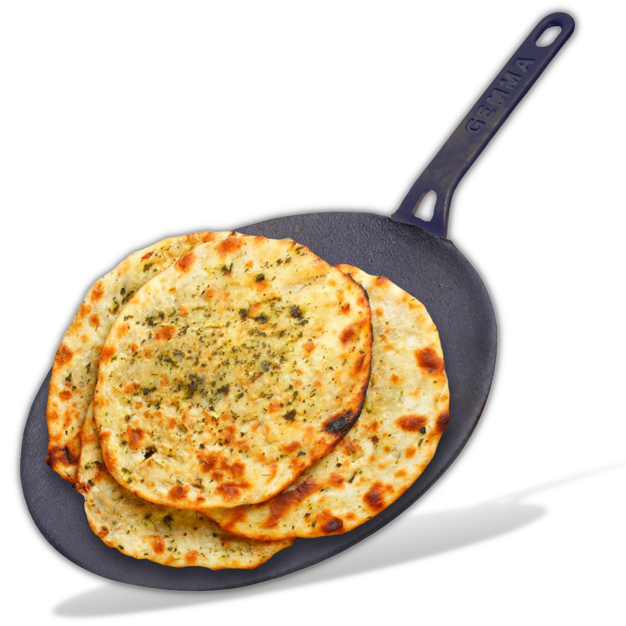 GEMMA Cast Iron Roti Tawa with Silicone Grip (Black Handle Roti Tawa)