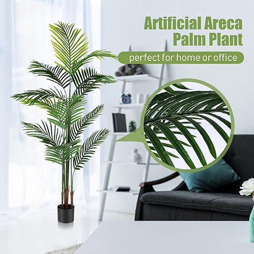 Miniatura 4 de Jexine Paquete de 4 palmeras artificiales de 6 pies, plantas falsas, plantas artificiales de areca para interiores y exteriores, árbol sintético en