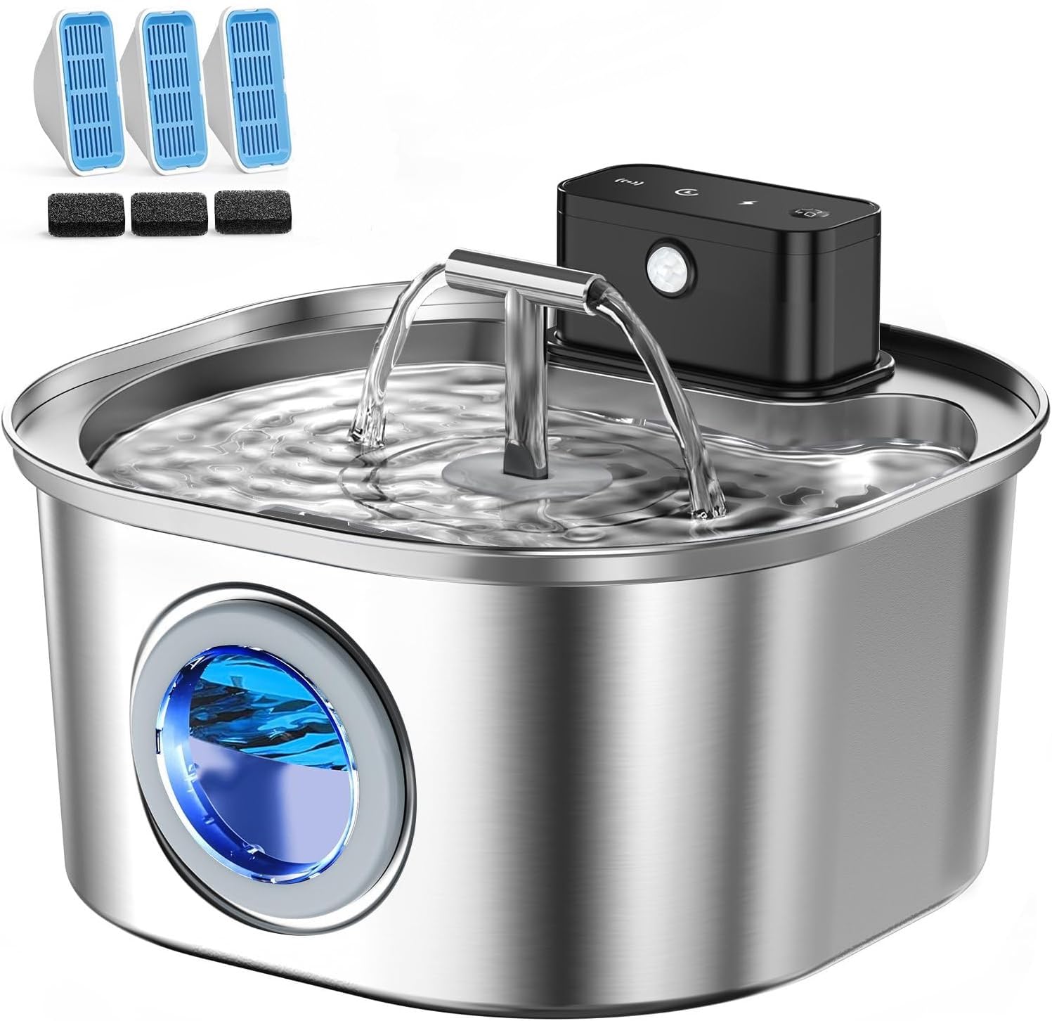 Fuente para Gatos de Acero Inoxidable con 3 Modos de Funcionamiento: Fuente inalámbrica de 3,2 L para Gatos, Bomba ultrasilenciosa y diseño de Boquilla Doble, con 3 Juegos de filtros