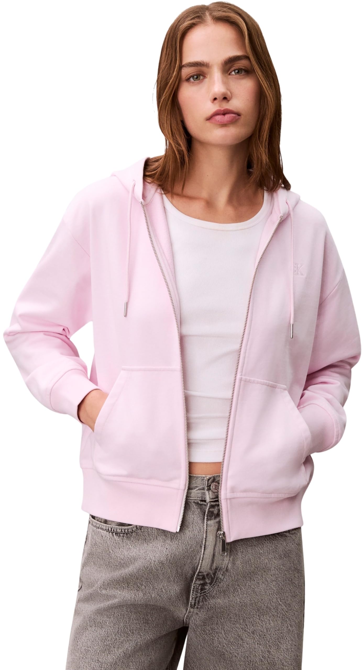 Calvin Klein Sweat à Capuche avec Fermeture Éclair Femme Archive Logo French Terry avec Capuche