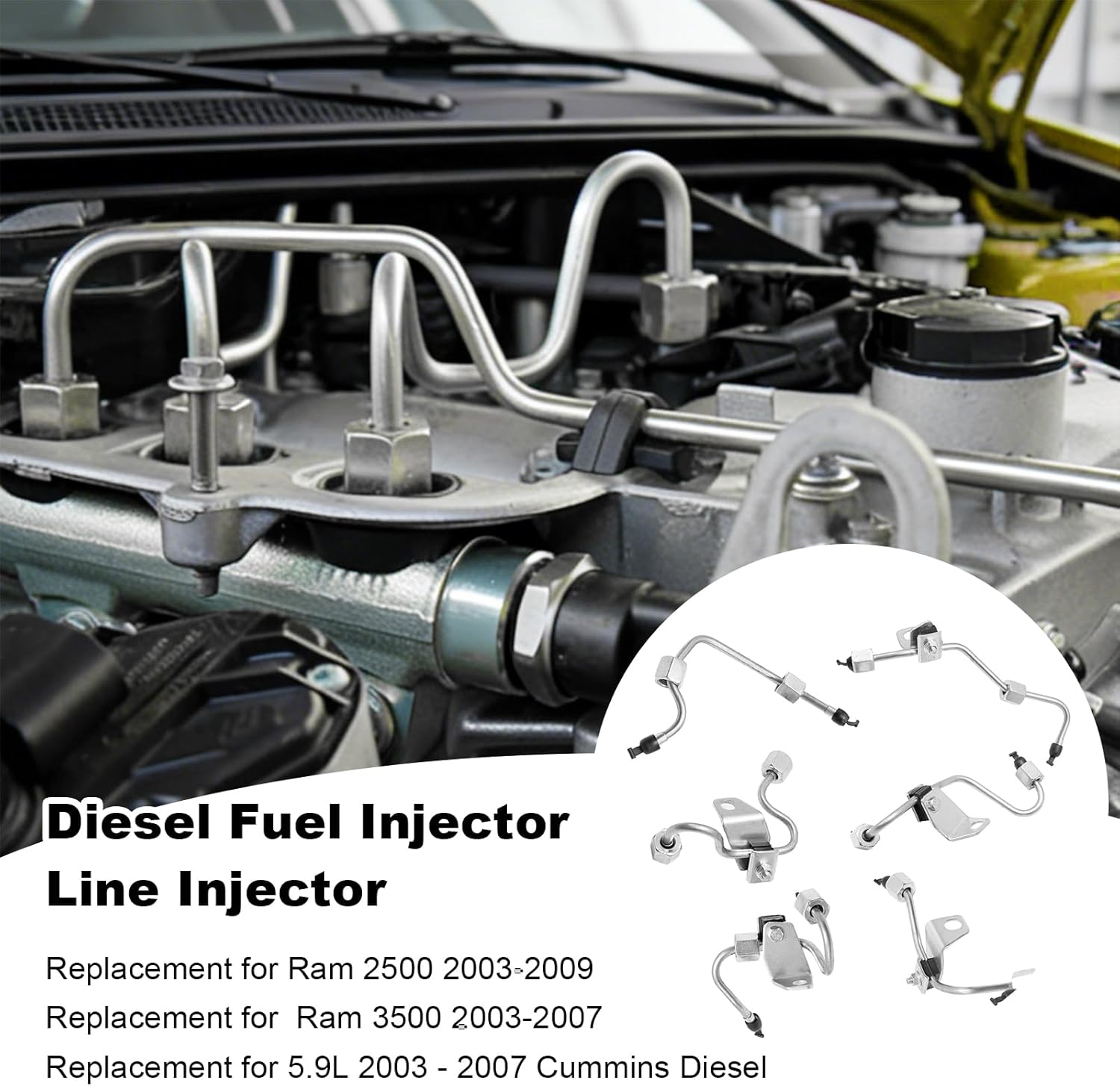 6PCS Diesel Fuel Injector Line Injector, Fuel Rail Injector Lines, Replacement for 2003-2007 Dodge 5.9L Cummins, 5086871AA, 5086872AB, 5086873AB, 5086874AB, 5086875AB, 5086876AD
