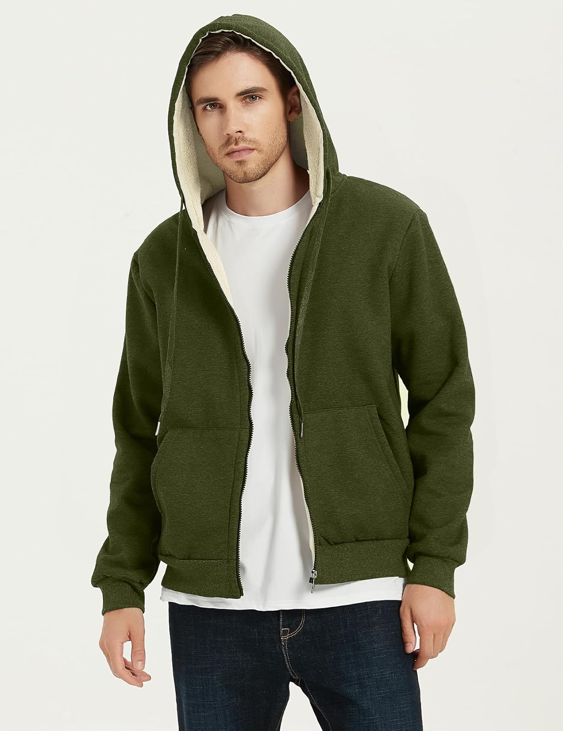 PEHMEA Men's Warm Thicken Fleece Hoodie Sherpa Lined Full-Zip Sweatshirt Jacket - Image 2
