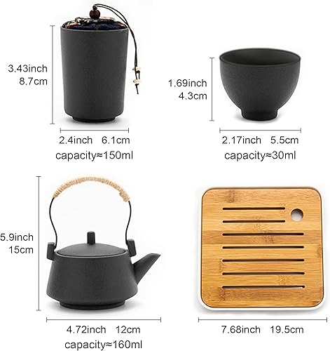 Miniatura 6 de fanquare Juego de té chino de cerámica negra Kungfu, juego de té portátil japonés con bandeja, juego de té de viaje con tetera