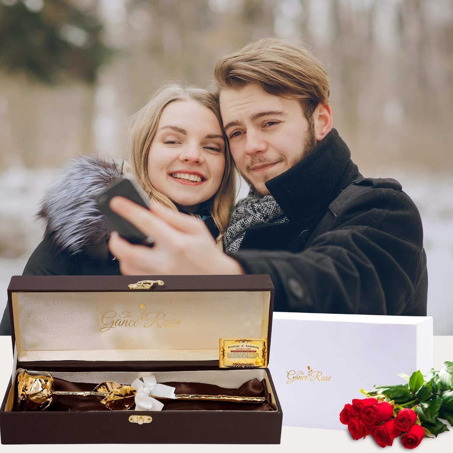 Handmade 24K Gold Dipped Rose with Gift Box | Antique Shiny & Real Preserved Flower for Women Ideal for Birthday, Anniversary, Mother’s Day, Valentine’s Wedding and Easter's Gift (Gold, 11 Inch)